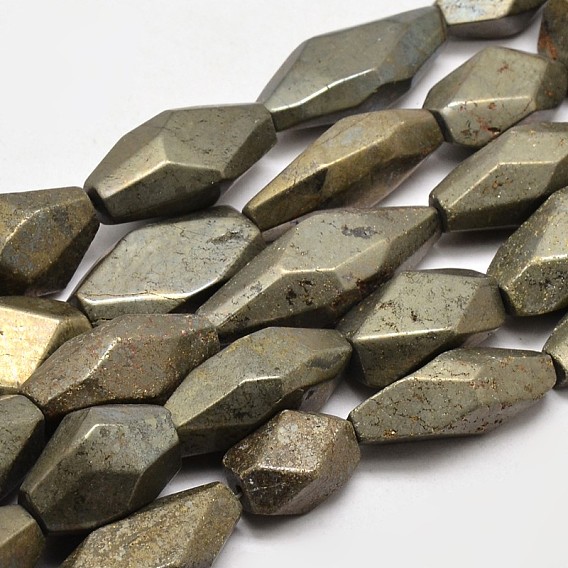 Pépites de pyrite naturelles perles brins, 20~55x14~20x8~20mm, Trou: 1mm, 15.7 pouce