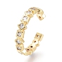 Brass Micro Pave Clear Cubic Zirconia Cuff Rings, Open Rings, Long-Lasting Plated, Square with Rhombus