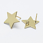 Brass Stud Earring Findings, with Loop and Flat Plate, Long-Lasting Plated, Real 18K Gold Plated, Nickel Free, Star