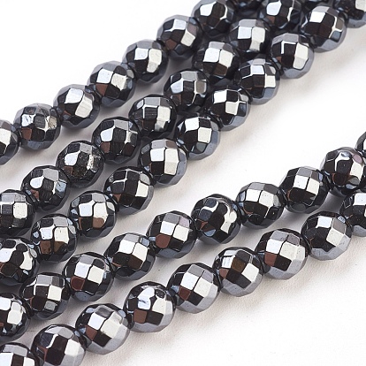 Non-magnétiques perles d'hématite synthétique brins, facette, ronde, 6mm