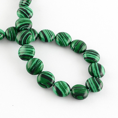 Perles synthétiques malachite brins, plat rond