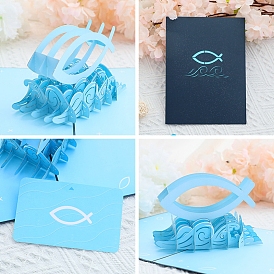 Rectangle 3D Fish Pop Up Paper Greeting Card,  Easter Day Invitation Card