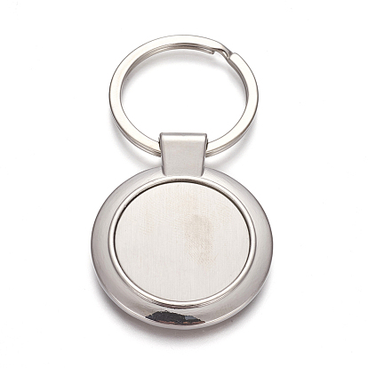 Zinc Alloy Keychain Cabochon Settings, with Iron Ring, Flat Round