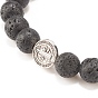 Bracelet extensible en pierre de lave naturelle avec pièce de monnaie en croix en alliage, bijoux de pierres précieuses d'huile essentielle pour les femmes