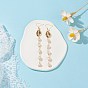 Aretes largos con borlas y cuentas de perlas naturales de concha de cauri natural, Pendientes de perlas con envoltura de alambre para niñas y mujeres., dorado