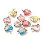 Brass Micro Pave Cubic Zirconia Pendants, with Enamel, Real 18K Gold Plated, Heart & Rainbow