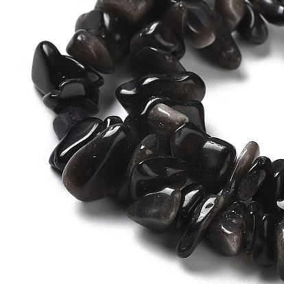 Brins de perles d'obsidienne à éclat argenté naturel