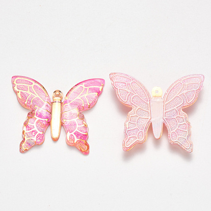 Pendentifs acryliques transparents , avec fond plaqué, papillon