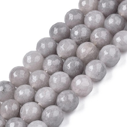 Natural White Jade Bead Strands, Dyed, Faceted, Round