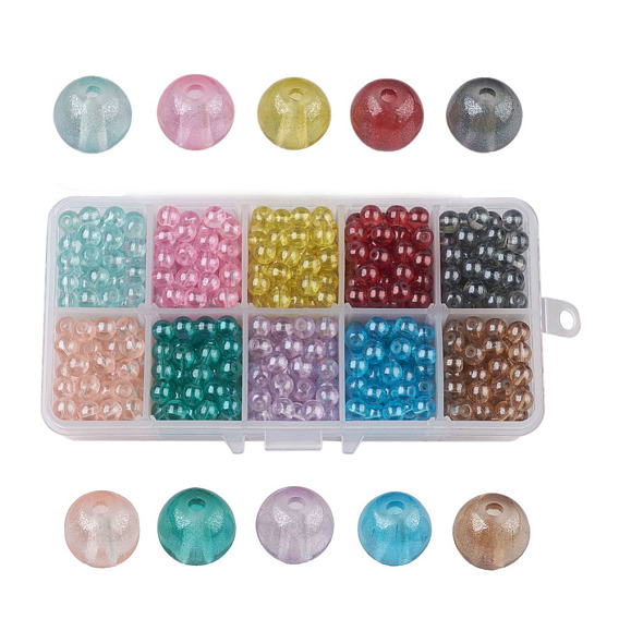 10 couleurs perles de verre peintes par pulvérisation transparent, ronde