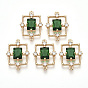 Golden Tone Brass Links Connectors, with Faceted Glass and Rhinestone, Rectangle