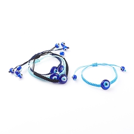 Adjustable Nylon Thread Braided Bead Bracelets, with Handmade Evil Eye Lampwork Beads