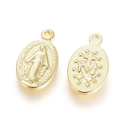 Charmes en laiton, plaqué longue durée, médaille miraculeuse, ovale avec la Vierge Marie