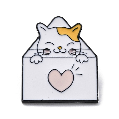 Милый кот с сердечком-конвертом/эмалированными булавками со словом «люблю тебя», женская брошь из черного сплава, День Святого Валентина тема