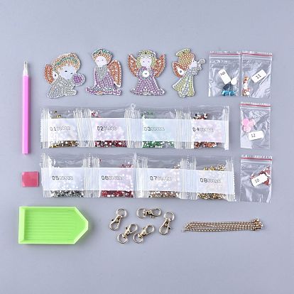 DIY Diamond Painting Keychain Kits, with Angel Shape Diamond Painting Mold, Rhinestone, Diamond Sticky Pen, Tray Plate and Glue Clay, Ball Chain Keychain and Swivel Clasp