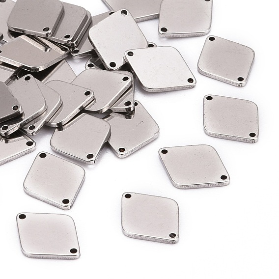 Smooth Surface Stainless Steel Rhombus Stamping Blank Tag Links Connectors, 14x11x1mm, Hole: 1mm