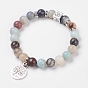 Natural Gemstone Stretch Bracelets, with Alloy Pendants & Findings, Tree of Life & Ohm, Burlap Packing