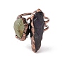 Natural Amethyst & Green Quartz Irregular Nugget Open Cuff Ring, Red Copper Brass Wire Wrap Chunky Ring for Women, Cadmium Free & Lead Free
