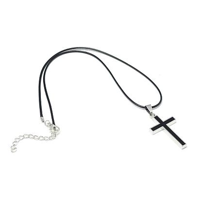 Alloy Enamel Pendant Necklaces, with Waxed Cord and Iron End Chains, Cross