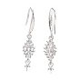 925 Sterling Silver Earring Hooks, with Clear Cubic Zirconia, Rhombus, for Half Drilled Beads
