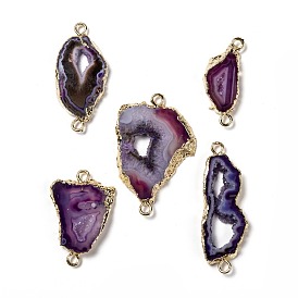 Natural Purple Druzy Geode Agate Links, with Golden Tone Brass Findings, Purple, Mixed Shapes