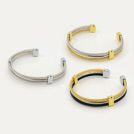 Couple de bracelets pour hommes à la mode, 304 bracelets corde en acier inoxydable de manchette, avec les accessoires en métal, 64x52mm