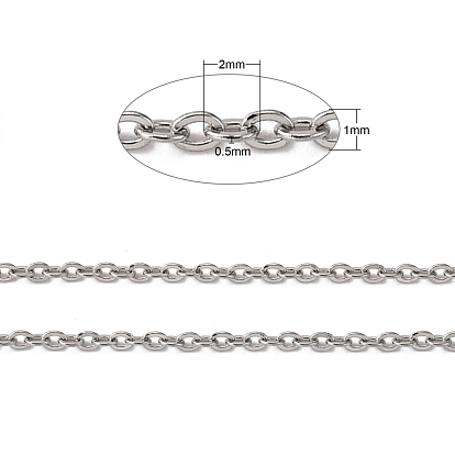 304 Stainless Steel Cable Chains, Soldered, Oval, 2x1.5x0.5mm