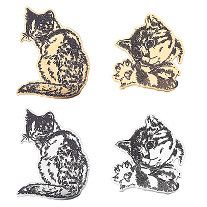 Unicraftale 4pcs 4 estilo gato broche, 201 pin de solapa de animal de acero inoxidable para ropa de mochila