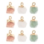 6Pcs 3 Style Electroplate Natural Gemstone Charms, with Top Golden Plated Iron Loops, Star Cut Round Beads