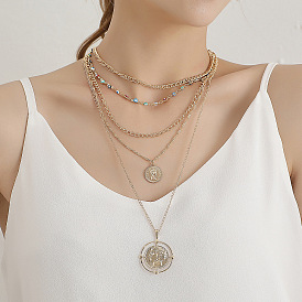 Fashionable Multi-layered Necklace with Alloy Round Pendant and Devil's Eye Jewelry for Women
