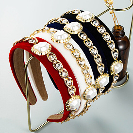 Bandeau baroque vintage en perles et strass pour femmes, large bandeau en velours