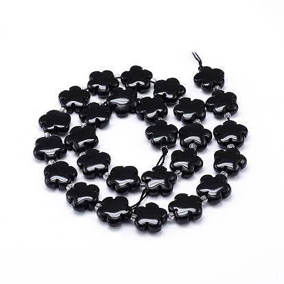 Natural Black Onyx Flower Bead Strands, Dyed & Heated