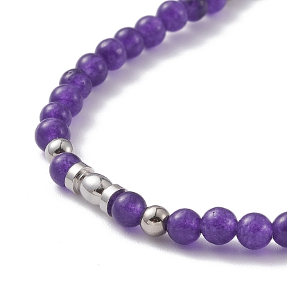 Collier de perles rondes en pierres mélangées naturelles pour fille femmes, couleur inox