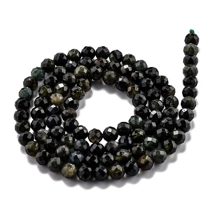 Natural Green Tourmaline Beads Strands, Faceted, Round