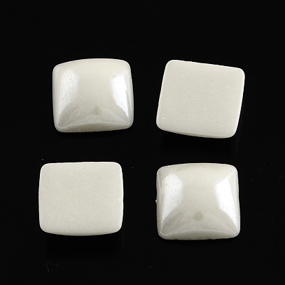 Pearlized Plated Opaque Glass Cabochons, Square