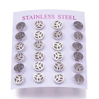 304 Stainless Steel Stud Earrings, with Ear Nuts, Flat Round with Trinity Knot/Triquetra, Irish