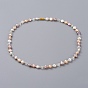 Cultured Freshwater Pearl Beaded Necklaces, with Faceted Rondelle Glass Beads, Brass Beads & Screw Clasps, Cardboard Box
