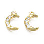 Brass Micro Pave Clear Cubic Zirconia Charms, Nickel Free, Moon