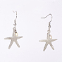 Dangle Retro Alloy Starfish/Sea Stars Pendants Earrings for Women, with Freshwater Pearl Beads and Brass Earring Hooks, 20mm