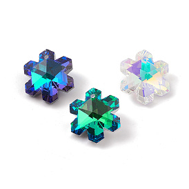 Electroplate Transparent Glass Pendants, Back Plated, Faceted, Snowflake Charms