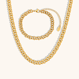 Bracelet et collier minimaliste en acier inoxydable plaqué k, chaîne en rouleau de nouilles, bijoux