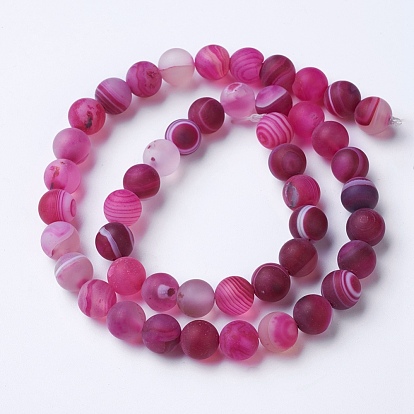 Natural Grade A Striped Agate/Banded Agate Beads Strands, Dyed & Heated, Frosted, Round