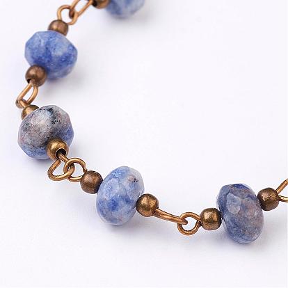 Handmade Gemstone Beaded Chains, Unwelded, for Necklaces Bracelets Making, with Brass Eye Pin, Antique Bronze