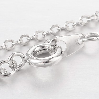 Platino plateado collares de latón, con colgante de corazón de cristal y cierres de anillo de resorte, 17.9 pulgada, 1.6 mm