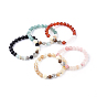 Gemstone Beads Stretch Bracelets, with Tibetan Style Alloy Beads, Wood Beads, Synthetic Coral Beads and Brass Findings