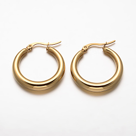 Ring 304 Stainless Steel Hoop Earrings, Hypoallergenic Earrings, 29x27.5x5mm, Pin: 1x0.5mm