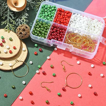 Kit de fabrication de boucles d'oreilles sur le thème de Noël à faire soi-même, y compris des perles de rocaille et d'imitation de verre, anneaux de charme de verre à vin en laiton et crochets de boucles d'oreilles