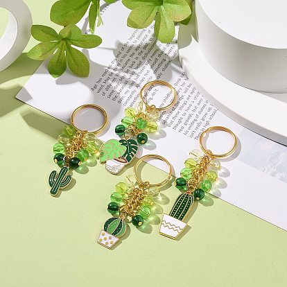 4Pcs Alloy Enamel Pendant Keychain, with Acrylic Beads, for Car Bag Pendant Decoration Key Chain