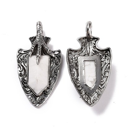 Gemstone Faceted Big Pendants, Dragon Claw with Arrow Charms, with Antique Silver Plated Alloy Findings