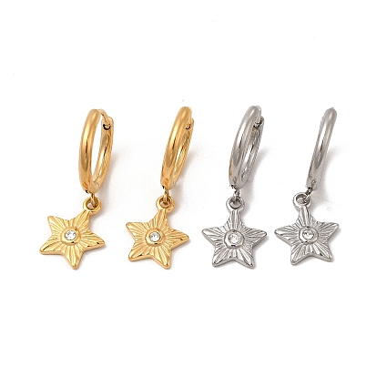 Boucles d'oreilles créoles et pendentif lune en forme d'étoile avec strass en cristal, 304 ensemble de bijoux en acier inoxydable pour femmes